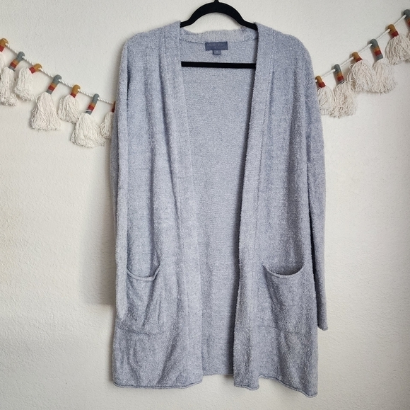 Barefoot Dreams Cozychic Lite Longline Open Front Cardigan Baby Blue Gray Lounge - Picture 1 of 9